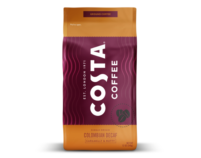 Costa Decaf Roast Ground Coffee, 12 oz Retail bag (10 count); 410094